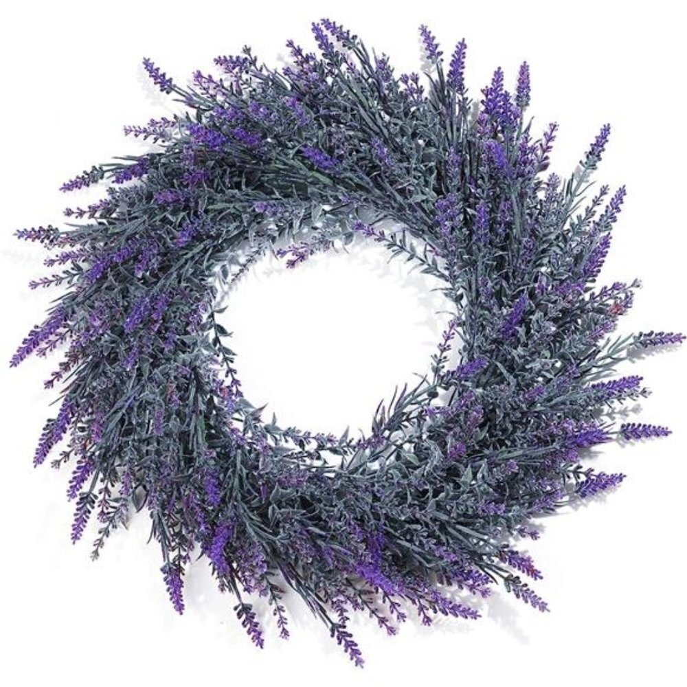 Lavender Wreath for Front Door, 18" Artificial Farmhouse Wreaths for Wall